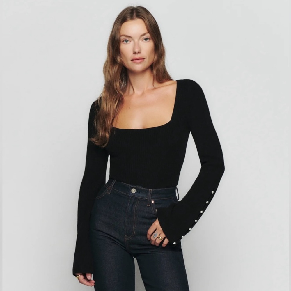 Reformation Emanuele Cashmere Novelty Button Sweater
